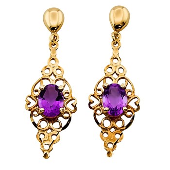 9ct Gold Amethyst Drop Earrings